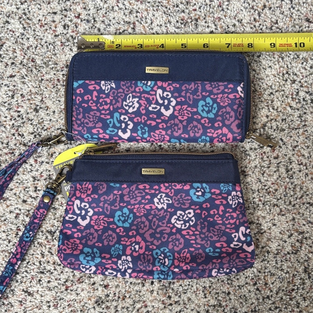 Travelon Navy and Pink Floral Wallet Set